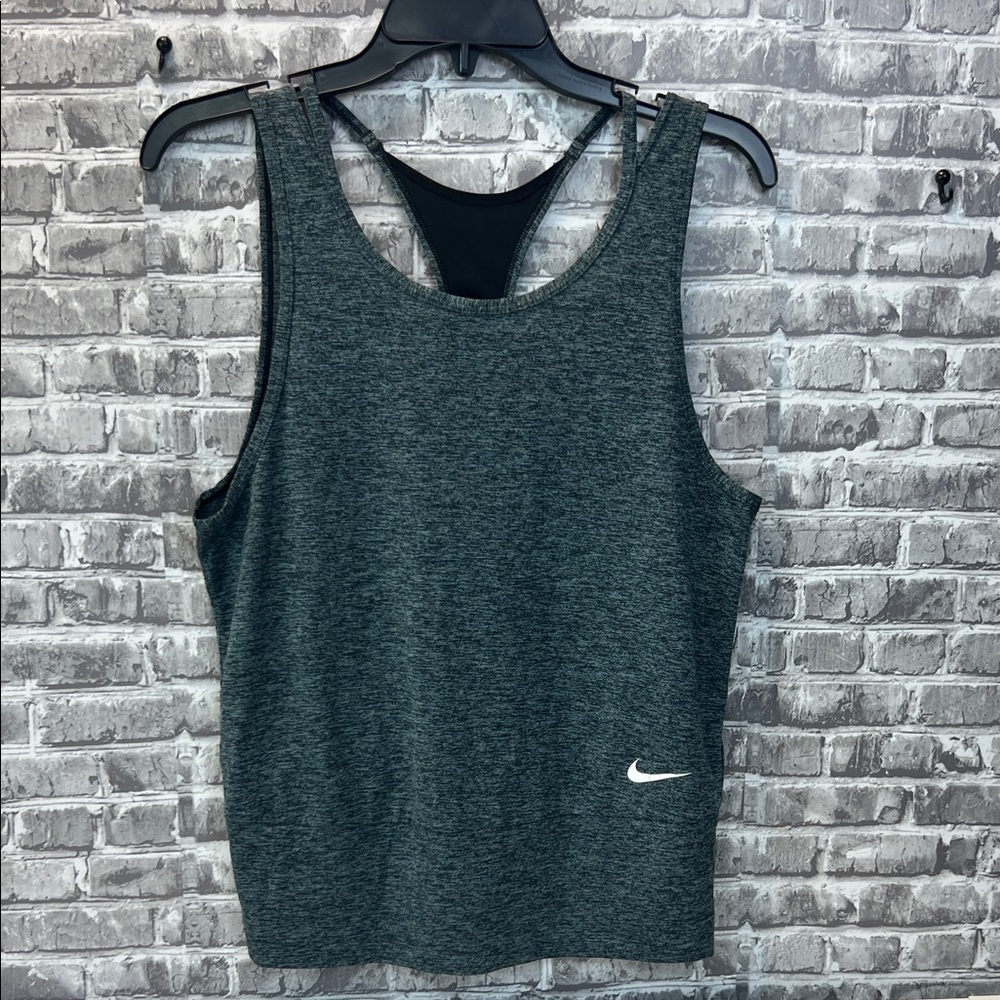 Nike Dark Gray Heather Racerback Tank Top with White Swoosh
